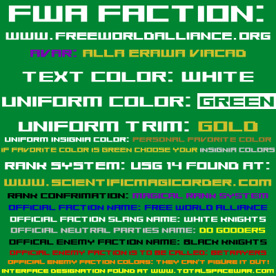Free World Alliance Faction Colors