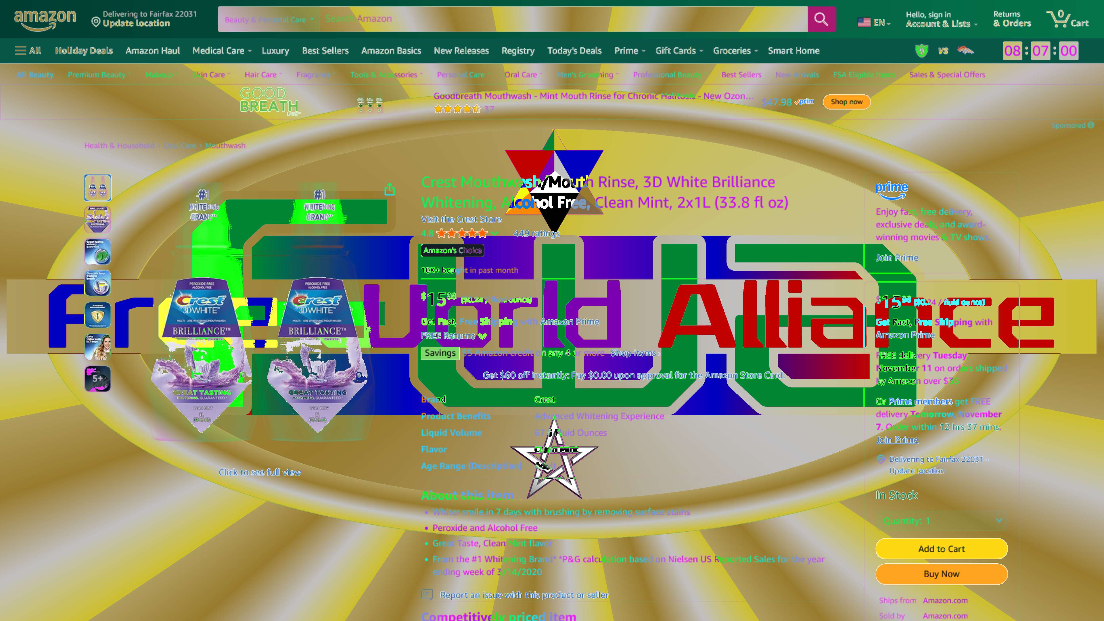 3-D White Brilliance MouthWash Red + Blue & Purple Combined